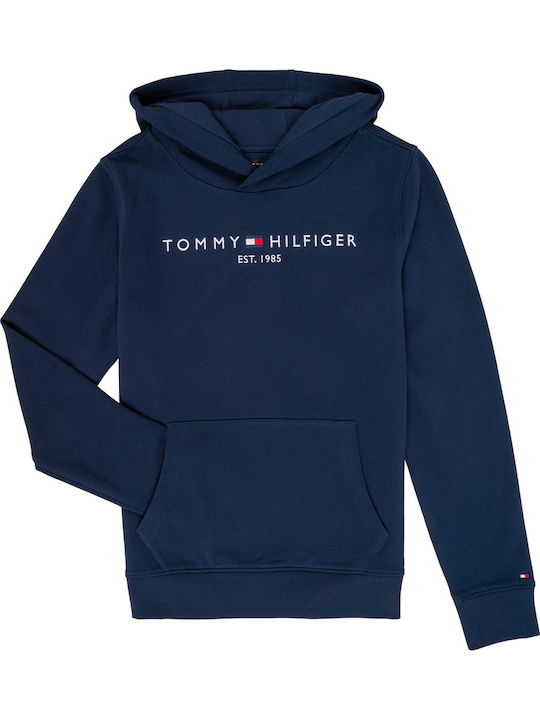 Fleece Kids Sweatshirt with Hood and Pockets Blue Essential