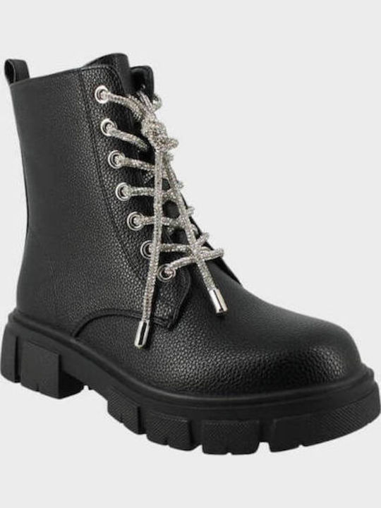 Lederne Kinderstiefel mit Schnürsenkeln Schwarz