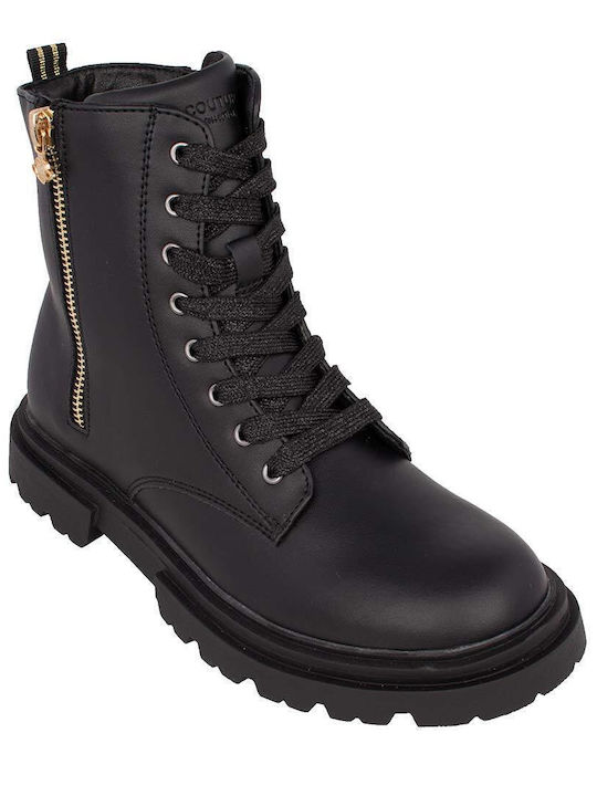 Leather Kids Boots with Zipper Black
