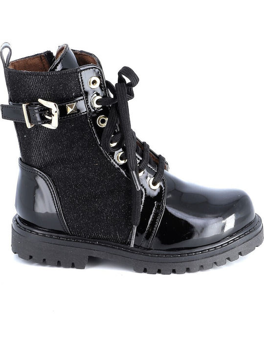 Kids Boots from Patent Leather with Zipper Black