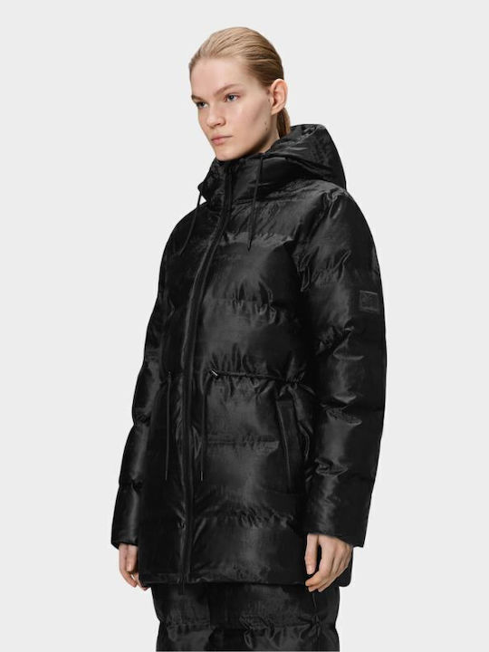 Alta Women's Long Puffer Jacket Waterproof for Winter with Hood Black