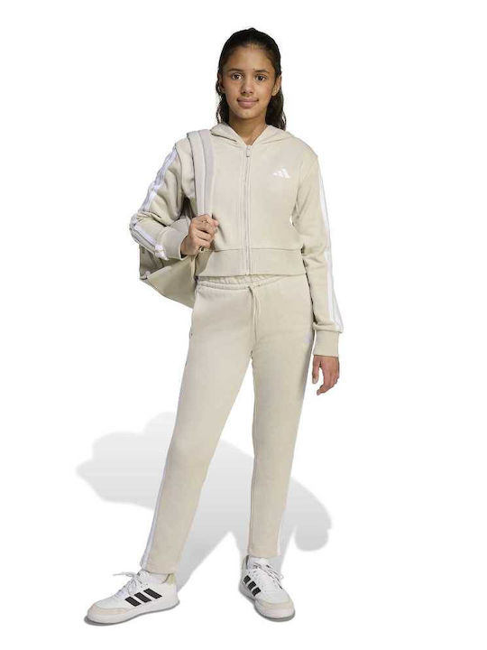 Kinder-Sweatshirt Strickjacke Gekürzt mit Kapuze Beiges Essentials 3-Stripes