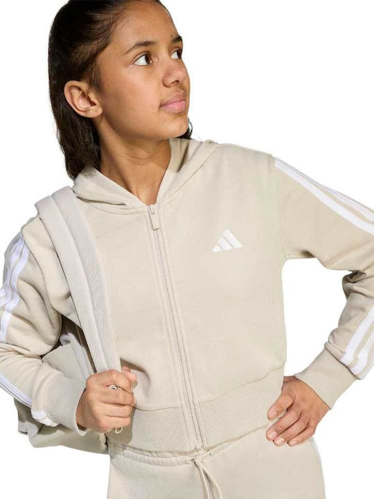 Kinder-Sweatshirt Strickjacke Gekürzt mit Kapuze Beiges Essentials 3-Stripes