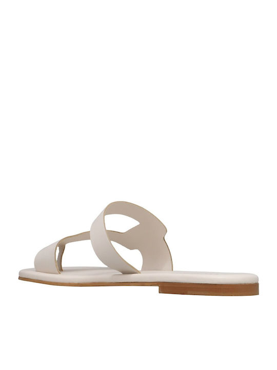 Leather Women's Flat Sandals in White Color