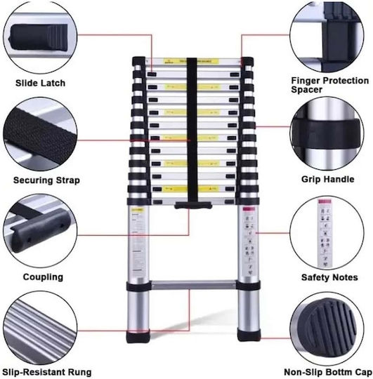 Veritas Telescopic Ladder Aluminum of Steps with Maximum Height 3.8m