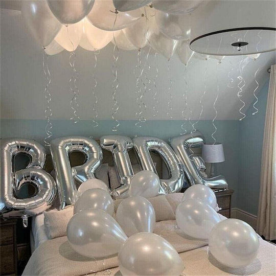 Set Baloane Folie Metalică Flippy Mireasă Design Scrisoare 100 Cm Scrisori Tematică Dragoste Baloane Petrecere Ambalaj Individual Inclus Pai Umflare Aer Heliu Argintiu
