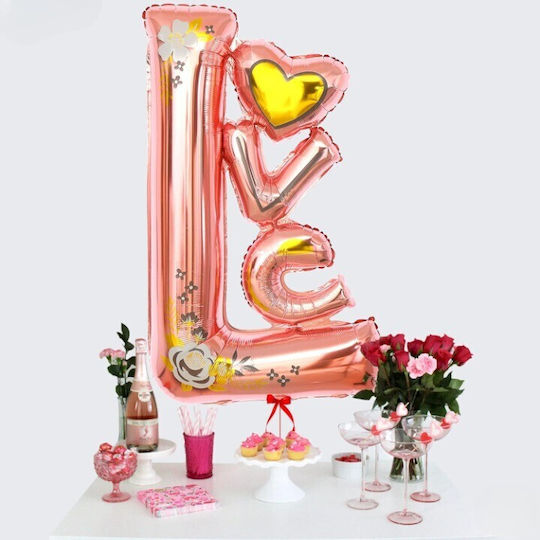 Baloane Folie Metalică Flippy Figurină Model Dragoste Tematică Dragoste 110x64 Cm Ambalaj Individual Pai Inclus Aer Heliu Umflare Roz