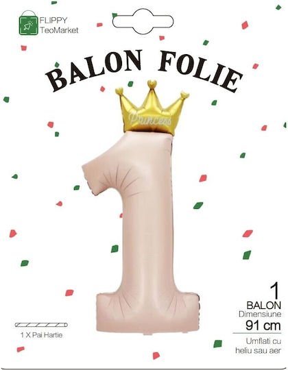 Baloane Metalizate Folie Număr Flippy Model 1 Tematică Zi De Naștere 100 Cm Ambalaj Individual Pai Inclus Umflabil Aer Heliu Crem