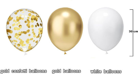 Set 16 Baloane Latex Flippy Party Model 30 Cm Alb Auriu Transparent Confetti 2.8 G