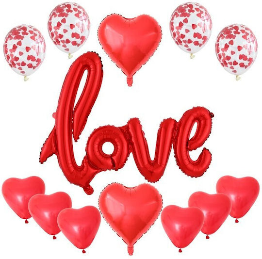 Set 13 Baloane Latex Folie Metalică Litere Flippy Figuri Inimă Design Dragoste Tematică Ziua Îndrăgostiților Baloane Petrecere Confetti 102x65cm 45 Cm 30 Cm Pai Inclus Aer Heliu Umflare Roșii