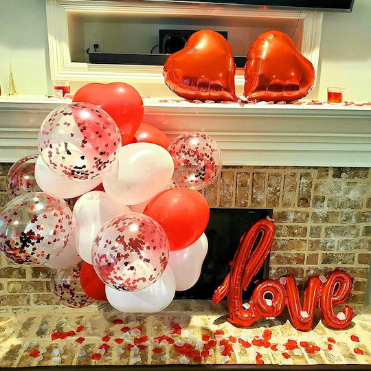 Set 13 Baloane Latex Folie Metalică Litere Flippy Figuri Inimă Design Dragoste Tematică Ziua Îndrăgostiților Baloane Petrecere Confetti 102x65cm 45 Cm 30 Cm Pai Inclus Aer Heliu Umflare Roșii