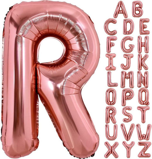 Baloane Litera R Din Folie Metalizată Flippy 100 Cm Umflat Cu Heliu Aer Ambalaj Individual Pai Inclus Rose Gold