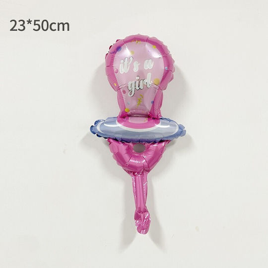 Baloane Folie Metalică Flippy Mini Figurină Suzeta Design Tematică Revelarea Genului Bebelușului 23x50 Cm Ambalaj Individual Pai Inclus Umflabil Aer Heliu Roz