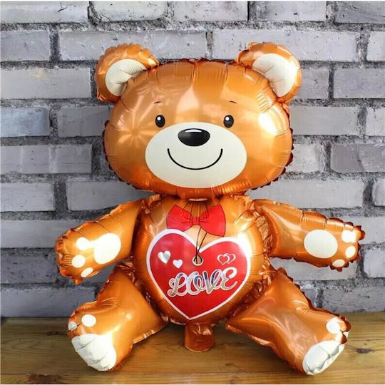 Baloane Folie Metalică Flippy Ursuleț Figură Model Dragoste Tematică Ziua Îndrăgostiților 60x63cm Ambalaj Individual Paie Inclusă Umflare Aer Heliu Maro