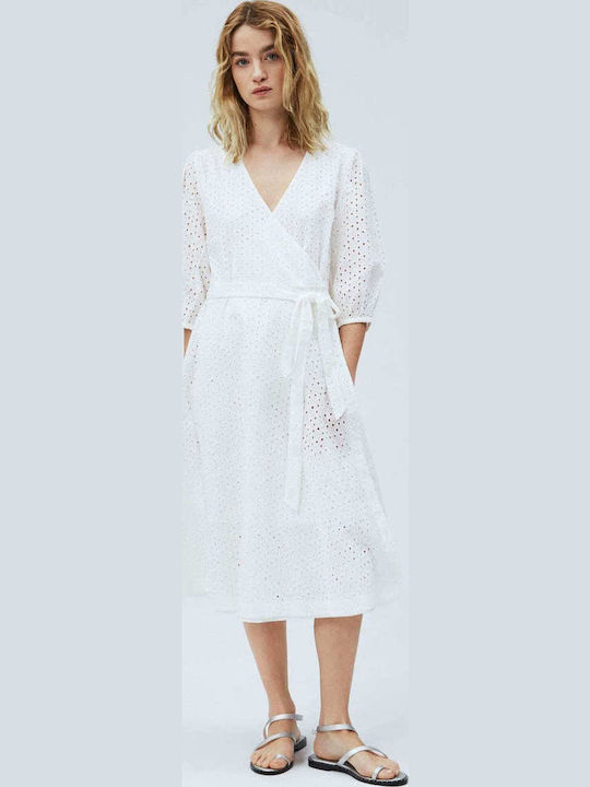 Neila Sommer Midi Kleid Wickel Weiß