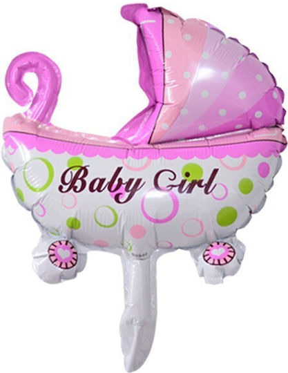 Set 3 Baloane Folie Metalizată Figuri Flippy Cărucior Inimă Fundiță Tematică Botez 45 Cm Ambalaj Individual Pai Inclus Umflare Aer Heliu Roz