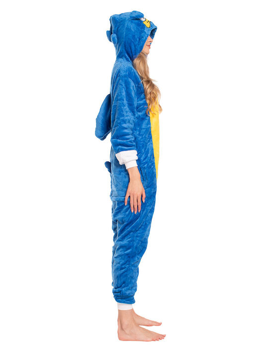 Χειμερινή Γυναικεία Ολόσωμη Πιτζάμα Sonic Blue