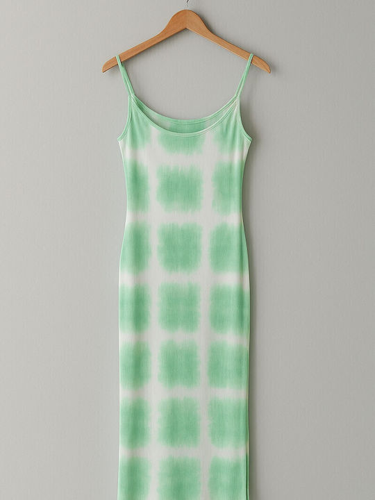 Summer Midi Dress Green-White