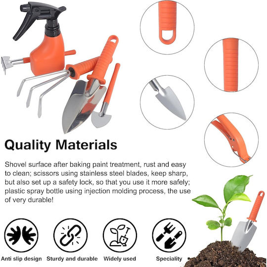 Set 10 Unelte de Grădină Flippy Pentru Plantare Prelucrare Sol Îngrijire Plante Mânere Portocalii Material Pvc Oțel Inoxidabil Cutie Inclusă 37x28x7 Cm Negre