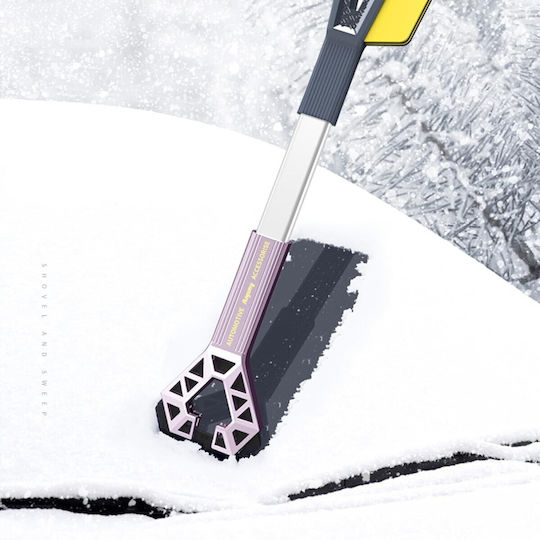 Răzuitoare de Zăpadă Auto cu Două Capete Flippy Universal pentru Îndepărtarea Zăpezii de pe Mașină Mâner Ergonomic Detasabil pentru Geamuri și Caroserie Ușor de Folosit 61x12,5 cm Mov