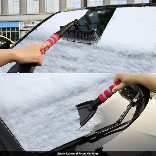 Perie Răzuitoare de Zăpadă și Gheață Auto Flippy Multifuncțională Rotativă Detasabilă Mâner Antiderapant Aluminiu Plastic Spargător de Gheață Pentru Parbriz Soluție de Iarnă Dezghețare 54x10.5x27 cm Roșie