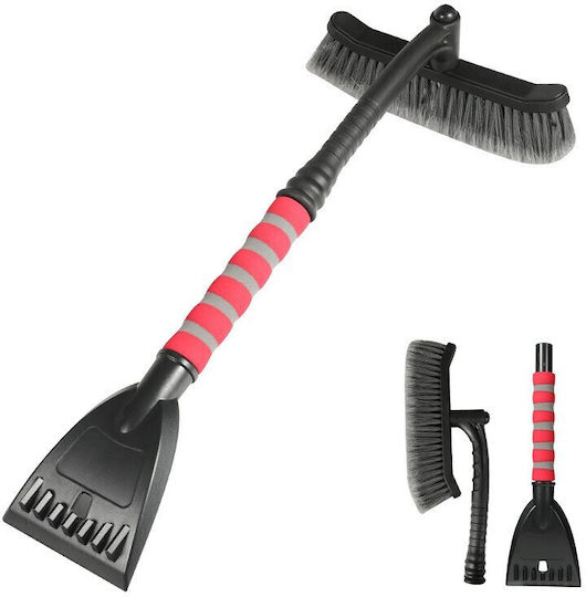 Perie Răzuitoare de Zăpadă și Gheață Auto Flippy Multifuncțională Rotativă Detasabilă Mâner Antiderapant Aluminiu Plastic Spargător de Gheață Pentru Parbriz Soluție de Iarnă Dezghețare 54x10.5x27 cm Roșie