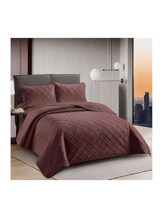 Pucioasa Set Coverlet Queen Size from Polyester Dark Brown 230x250cm 3pcs