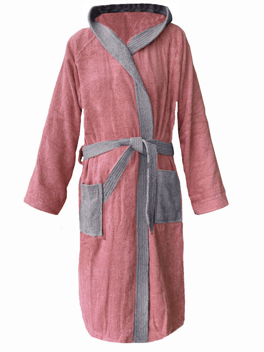Homelevel Μπουρνούζι με Κουκούλα Pink / Gray 340gr/m² Homelevel Μπουρνούζι με Κουκούλα Pink / Gray 340gr/m²