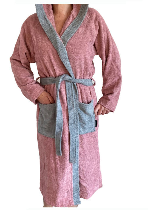 Homelevel Bathrobe with Hood Pink / Gray 340gr/m²