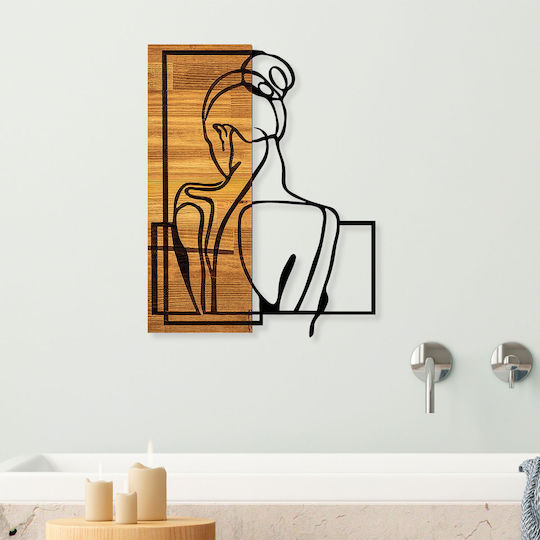 Wanddekor Frau Haltung 899skl2221 39x3x50cm Hell Walnuss-schwarz Wallity Metall Holz