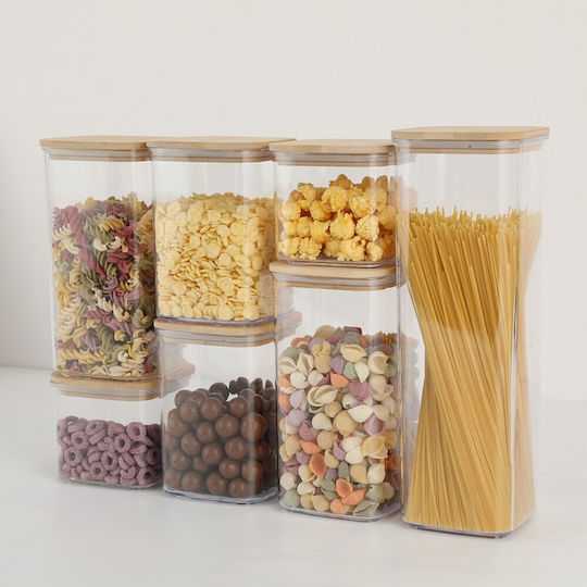 Food Storage Boxes Flippy Set 7 Behältertyp Behälter Getreidevertrieb Kunststoff Bambusdeckel 2 Stück 0,5 L 2 Stück 0,8 L 2 Stück 1,2 L 1 Stück 2,5 L Transparent