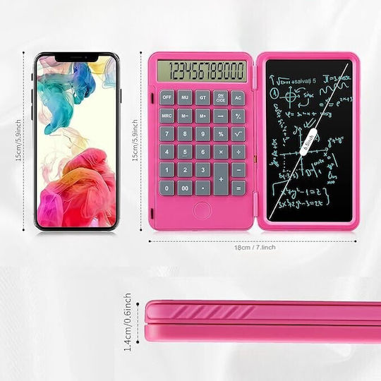 Calculator Reîncărcabil de Mână cu Tablă de Scris Flippy Calculator Portabil Ecran LCD Afișaj cu 12 Cifre Ecran de 15 Cm Culoare Roz