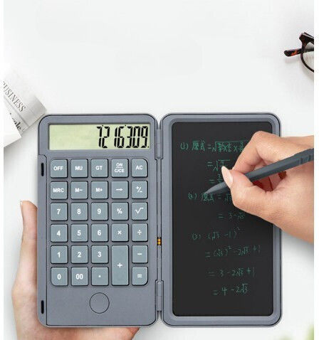 Calculator Reîncărcabil Portabil cu Placă de Scris Flippy Calculator Portabil Ecran LCD Afișaj 12 Cifre Ecran 15 Cm Culoare Gri