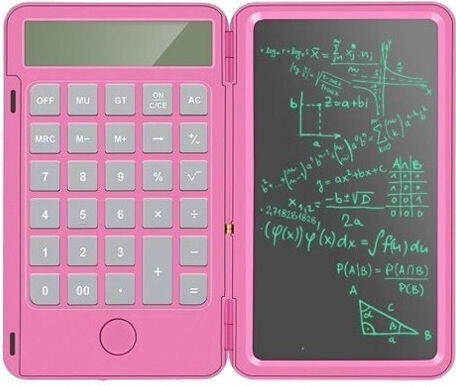 Calculator Reîncărcabil de Mână cu Tablă de Scris Flippy Calculator Portabil Ecran LCD Afișaj cu 12 Cifre Ecran de 15 Cm Culoare Roz