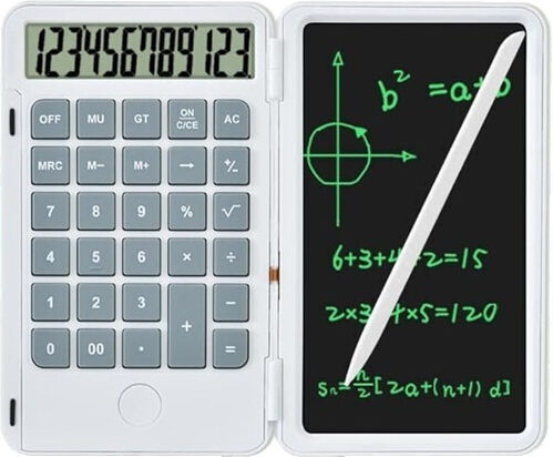 Calculator Reîncărcabil de Mână cu Tablă de Scris Flippy Calculator Portabil Ecran LCD Afișaj cu 12 Cifre Ecran de 15 Cm Culoare Albă