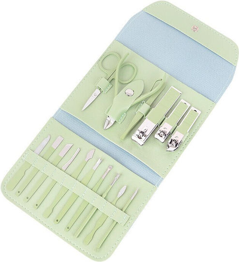 Set Cosmetic De Îngrijire 16 Piese Flippy Manichiură Pedichiură Față Include Geantă Organizator Din Piele Eco Verde