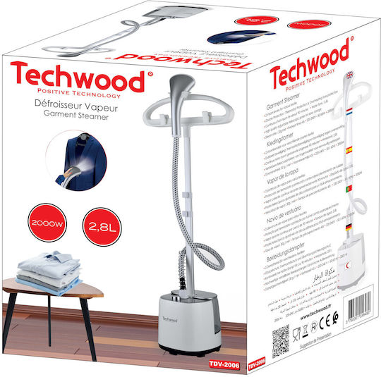 Techwood Aparat de călcat cu abur pentru haine pardoseală 2000W cu rezervor 2.8lt Alb