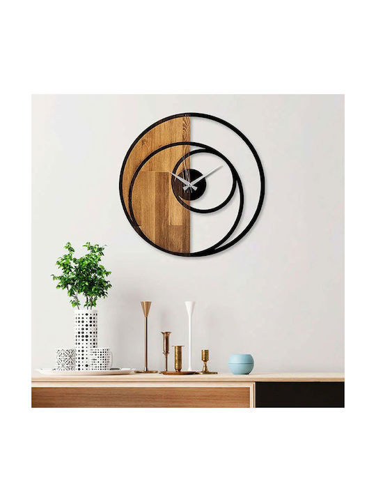 Circle Wall Clock 539tnl1144 56x3x56cm Walnut-black Wallity Metal Wood