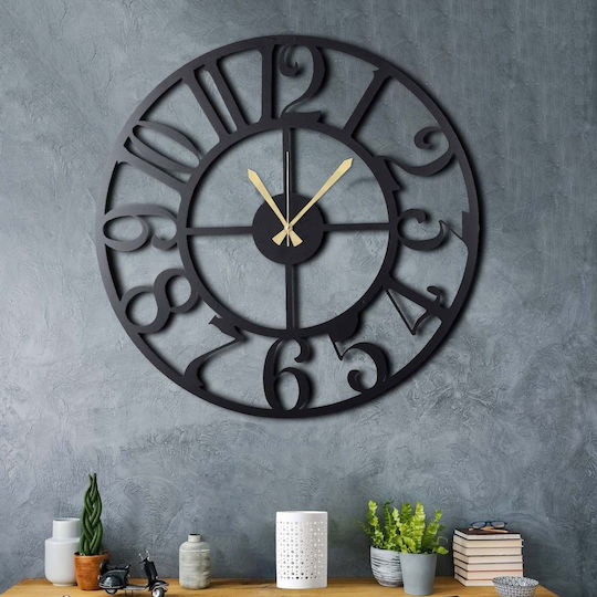 Wallity Ceas de Perete Metalic Negru Ø70cm