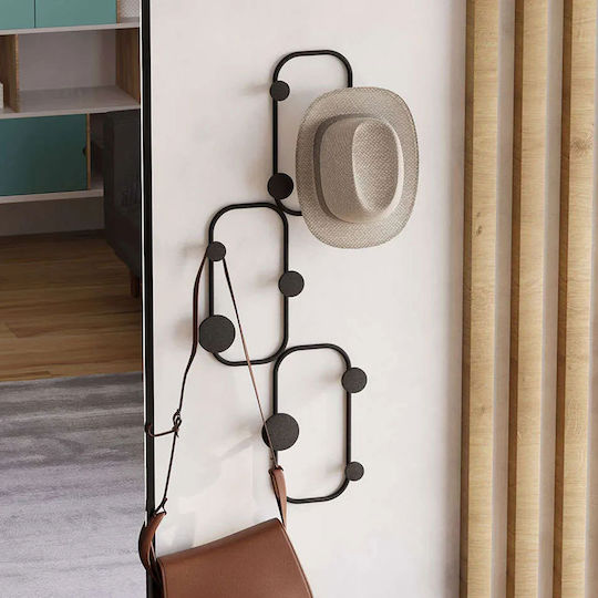Wallity Metal Wall Hanger 9 Hooks Black 28x5cm