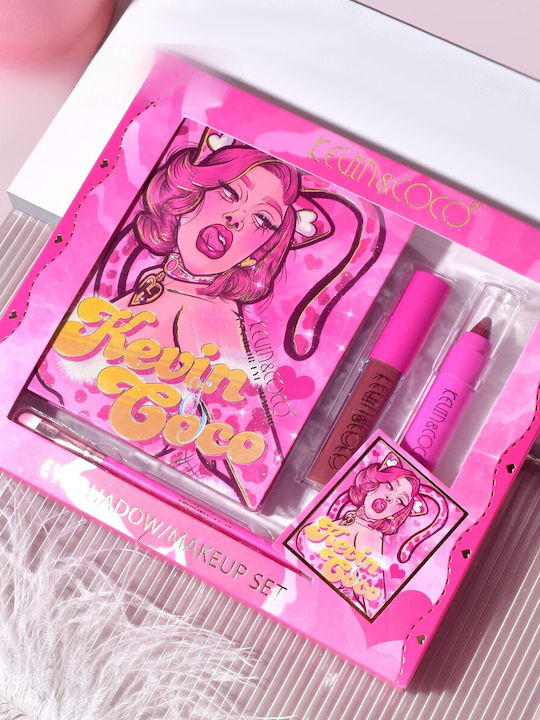 Set 4 Produse de Machiaj Kevin Coco Roz Loving-heart Leopard Girl 18 Culori 20.5 X 18.2 X 2.2 Cm