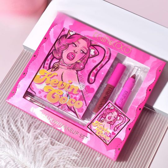 Set 4 Produse de Machiaj Kevin Coco Roz Loving-heart Leopard Girl 18 Culori 20.5 X 18.2 X 2.2 Cm