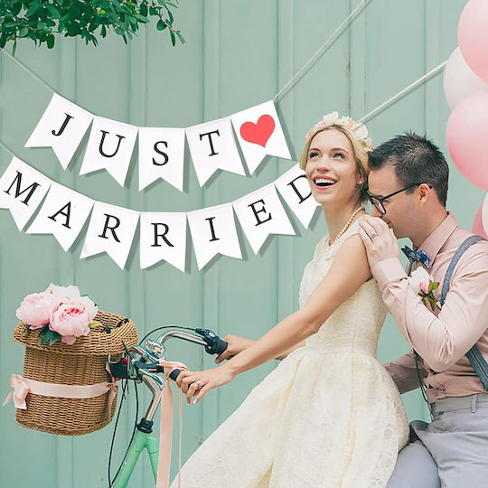 Banner Decorativ Flippy Design Just Married Tematică Nuntă Negru-alb