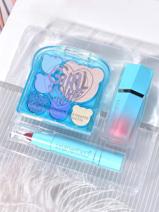Set Machiaj 3 Produse Kevin Coco Ice Blue Bear 6 Culori 15.5 X 13 X 3.4 Cm