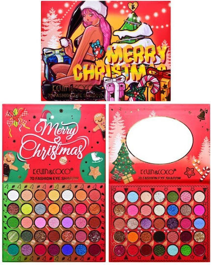 Kevinandcoco Set Machiaj 70 Culori Paletă Fard de Pleoape Merry Christmas Model Oglindă Ovală 22.3x17.2x1.9 Cm Multicolor