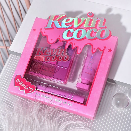 Set Machiaj 3 Produse Kevin Coco Roz Ice Star 9 Culori 15.5 X 13 X 3.4 Cm