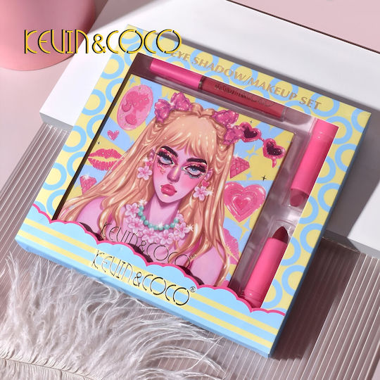 Set Machiaj Kevin Coco 26 Culori Farduri de Pleoape Pigmentate Ruj Gloss Fard de Obraz 19x18x2 Cm Diverse Nuanțe