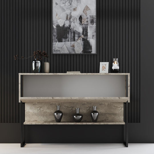Κονσόλα Luxe 618bly1410 120x30x80cm Travertine Beige-black Μοριοσανίδα Μέταλλο