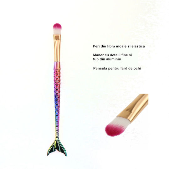 Flippy Set De 3 Pensule Pentru Machiaj În Formă De Sirenă Detalii Fine Electroplacate Mâner Ergonomic Perii Moi Din Fibre Multicolore