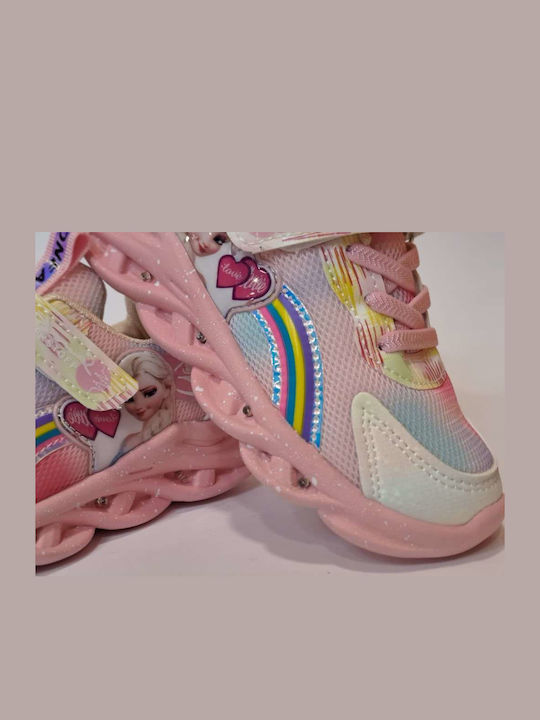 Kids Sneakers with Hoop & Loop Closure and Pink Lights